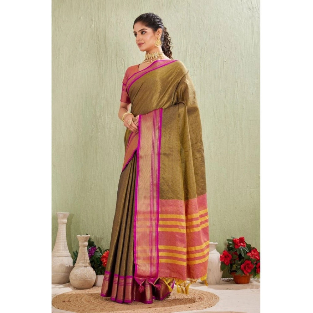 Women'S Silk Blended Jaquard Woven Saree With Unstitched Blous