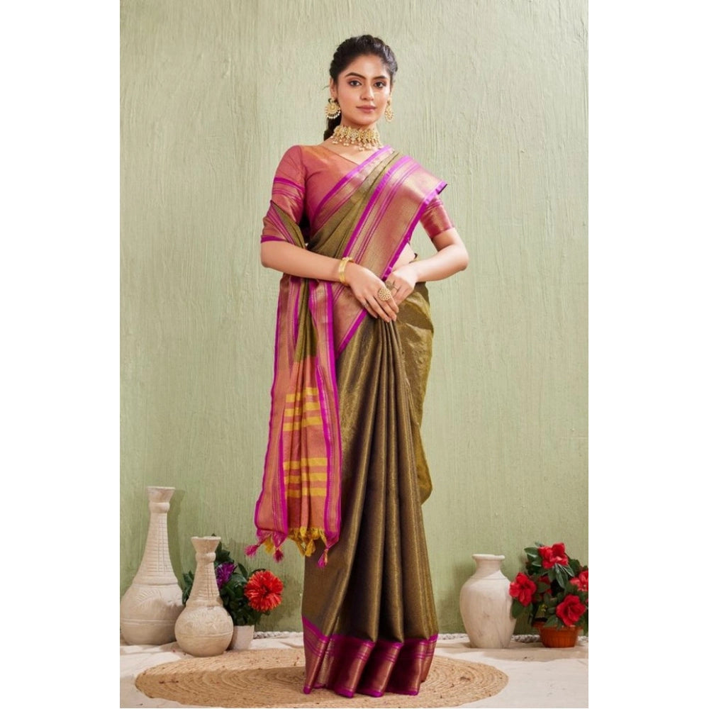 Women'S Silk Blended Jaquard Woven Saree With Unstitched Blous