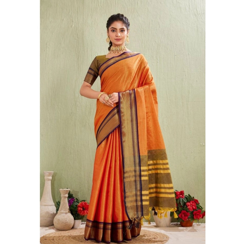 Women'S Silk Blended Jaquard Woven Saree With Unstitched Blous