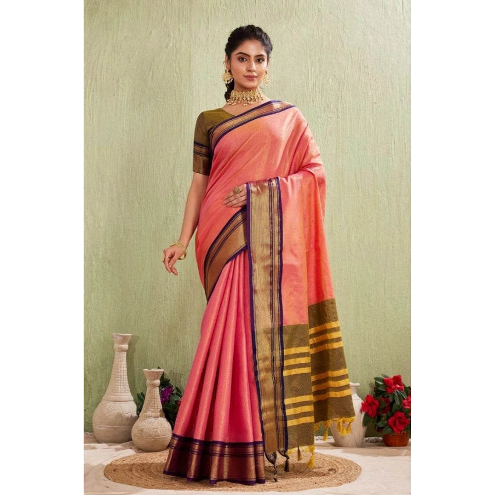 Women'S Silk Blended Jaquard Woven Saree With Unstitched Blous