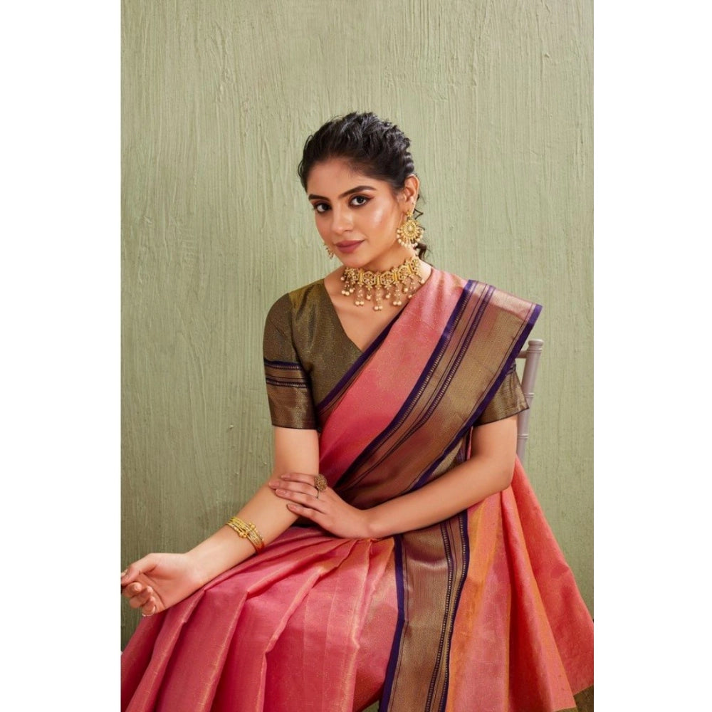 Women'S Silk Blended Jaquard Woven Saree With Unstitched Blous