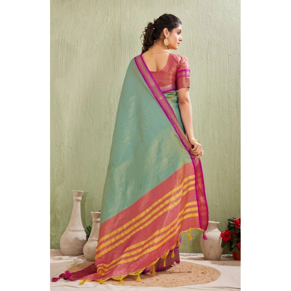 Women'S Silk Blended Jaquard Woven Saree With Unstitched Blous