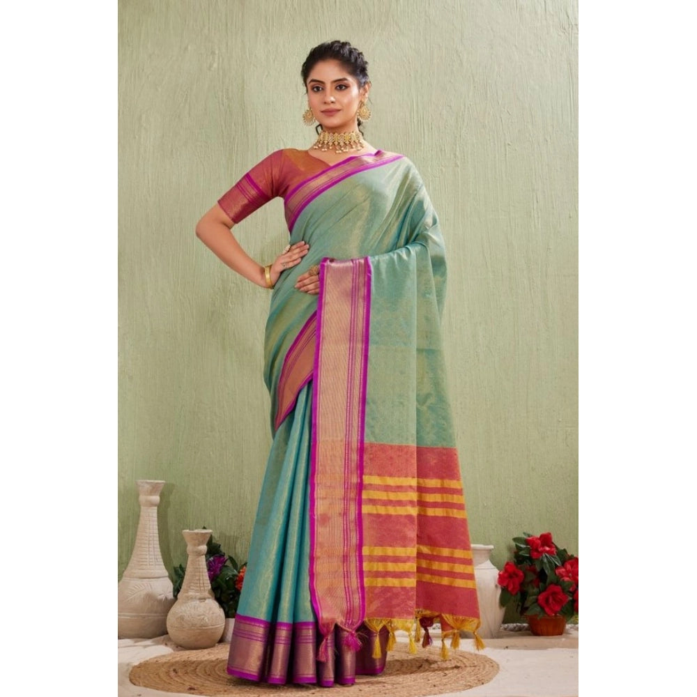 Women'S Silk Blended Jaquard Woven Saree With Unstitched Blous
