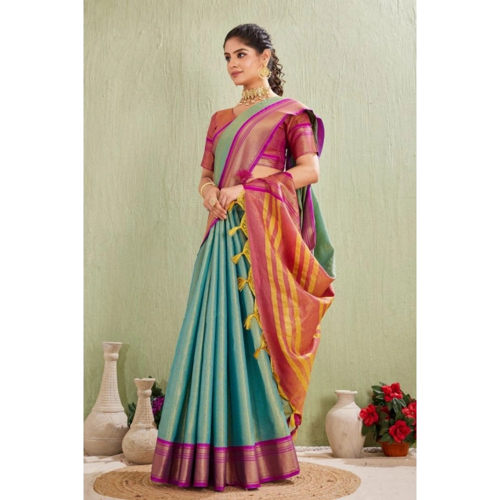 Women'S Silk Blended Jaquard Woven Saree With Unstitched Blous