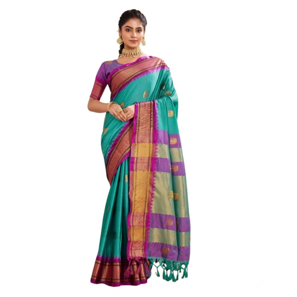 Women's Silk Blended Jaquard Woven Saree With Unstitched Blouse 5.5Mtr (Light Blue) - VANSHELLE