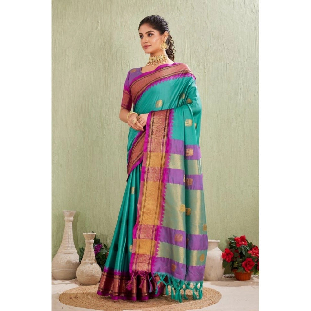 Women's Silk Blended Jaquard Woven Saree With Unstitched Blouse 5.5Mtr (Light Blue) - VANSHELLE