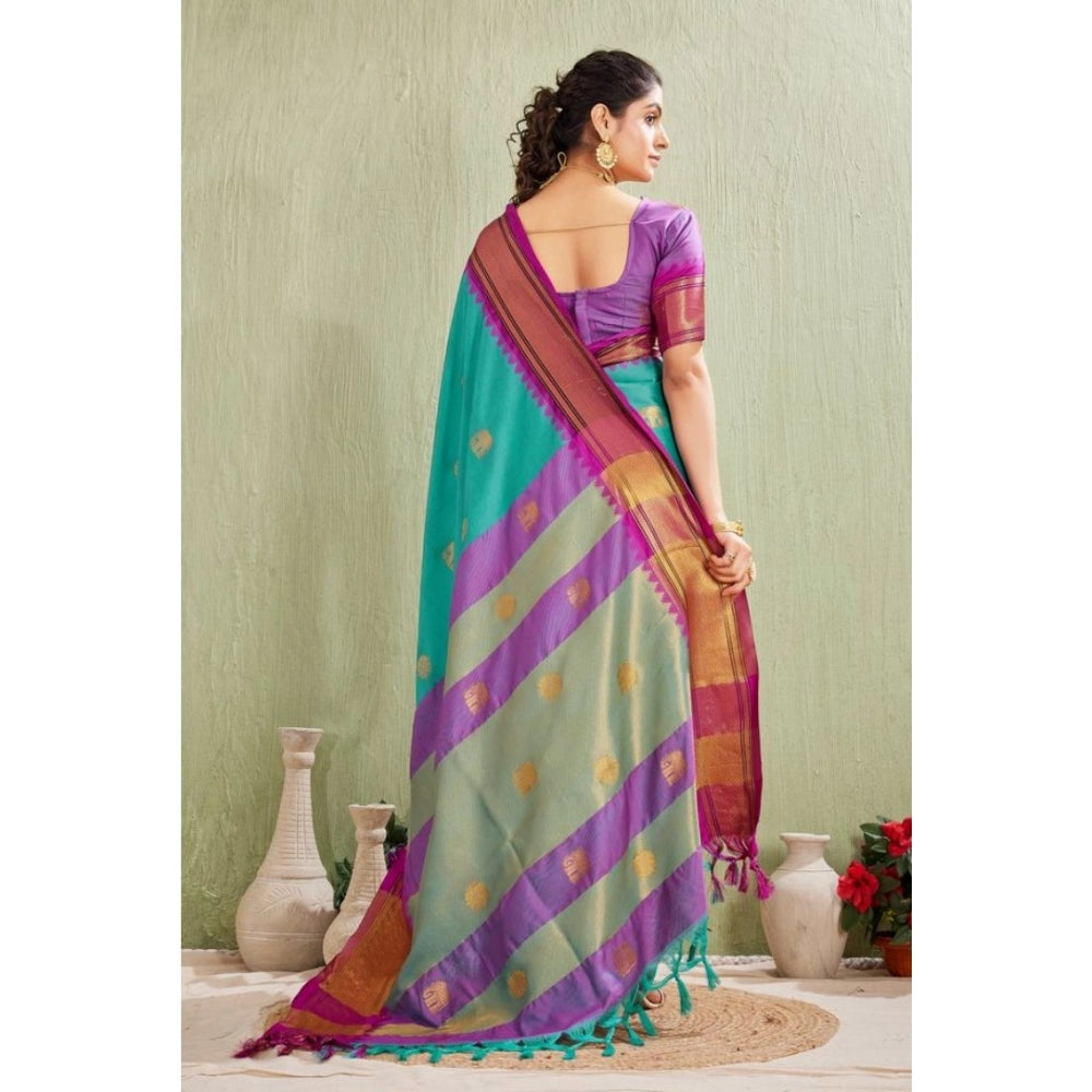 Women's Silk Blended Jaquard Woven Saree With Unstitched Blouse 5.5Mtr (Light Blue) - VANSHELLE