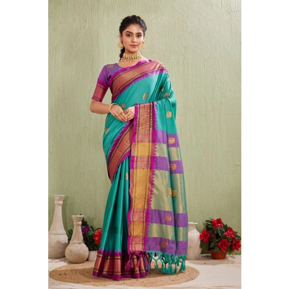 Women's Silk Blended Jaquard Woven Saree With Unstitched Blouse 5.5Mtr (Light Blue) by Vanshelle