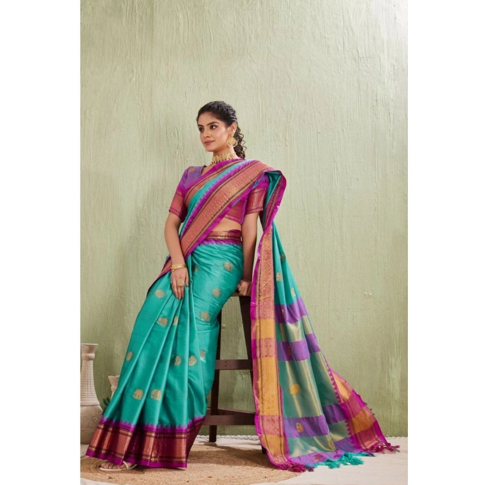 Women's Silk Blended Jaquard Woven Saree With Unstitched Blouse 5.5Mtr (Light Blue) - VANSHELLE