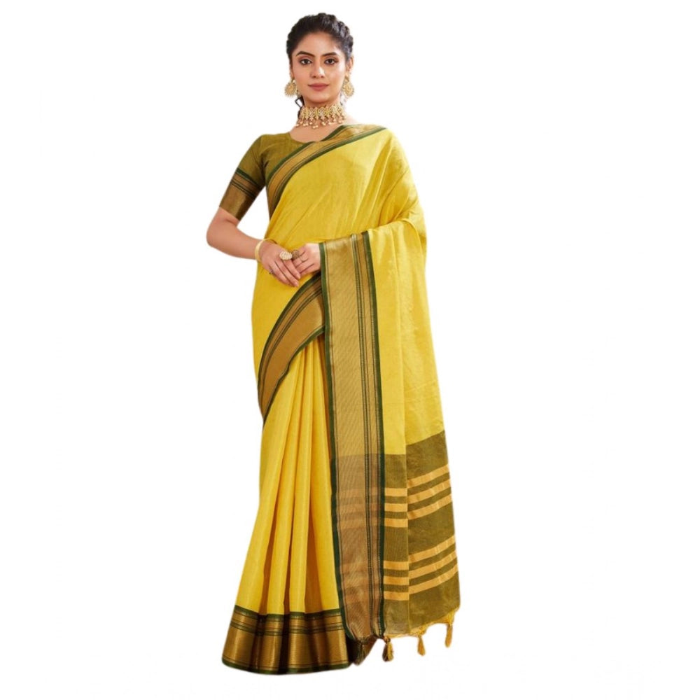 Women's Silk Blended Jaquard Woven Saree With Unstitched Blouse 5.5Mtr (Yellow) - VANSHELLE
