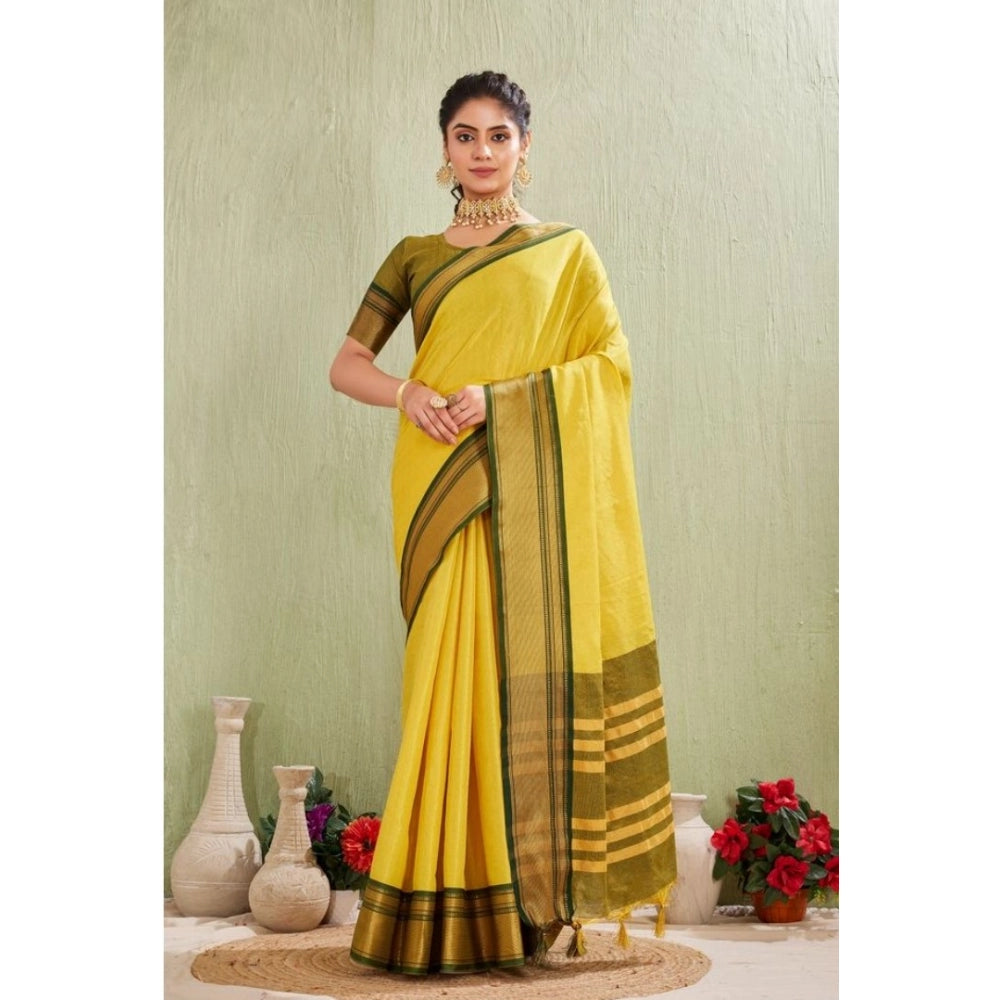 Women's Silk Blended Jaquard Woven Saree With Unstitched Blouse 5.5Mtr (Yellow) - VANSHELLE