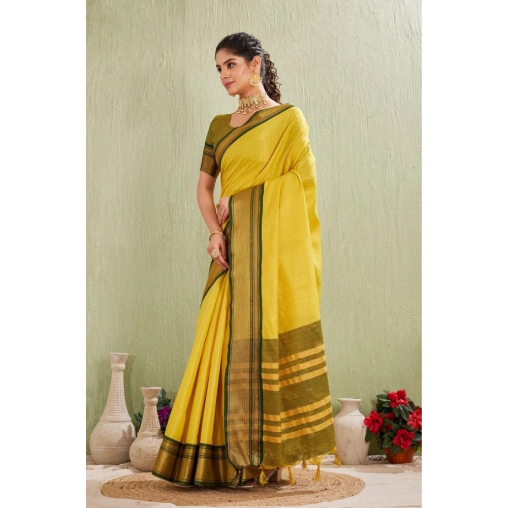 Women's Silk Blended Jaquard Woven Saree With Unstitched Blouse 5.5Mtr (Yellow) - VANSHELLE