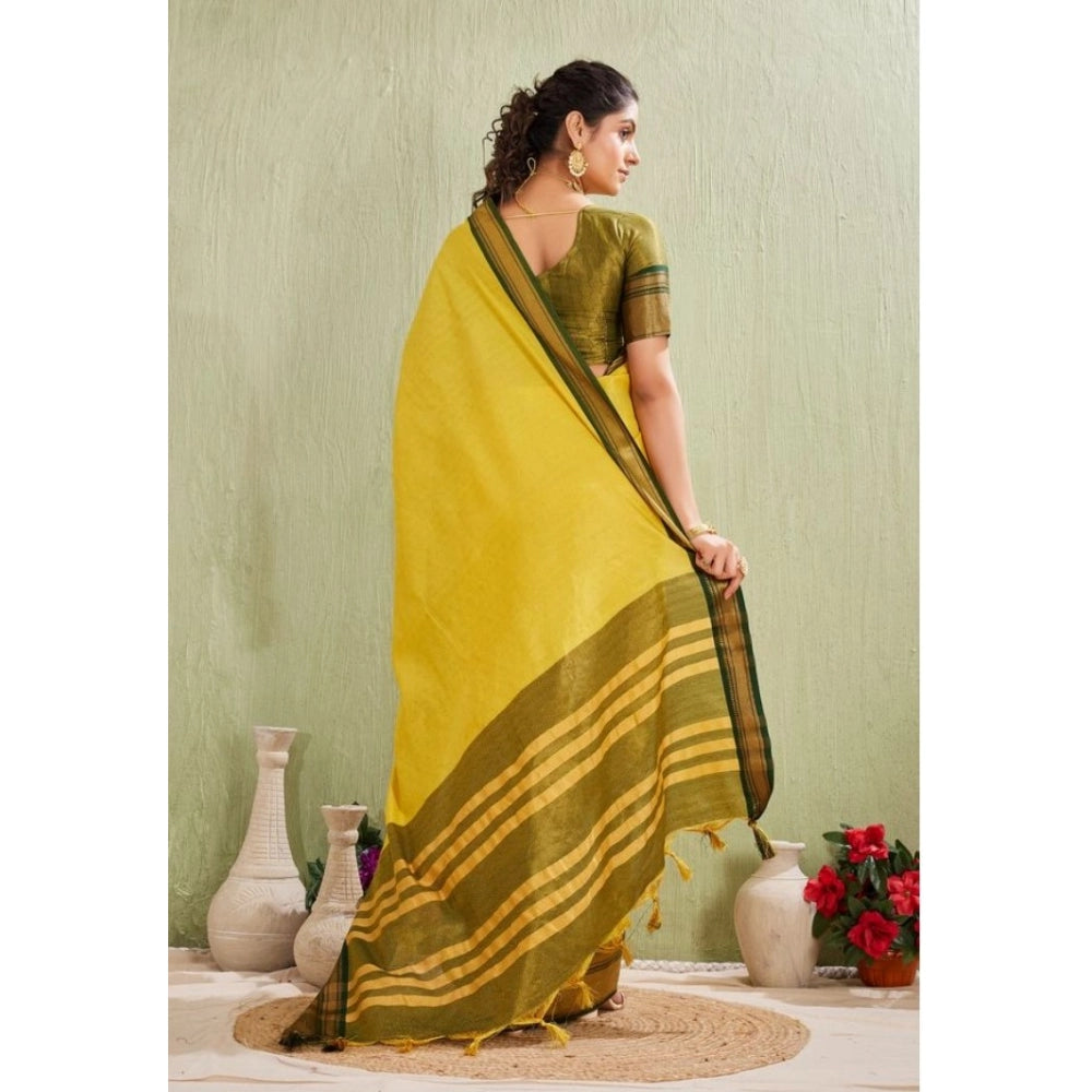 Women's Silk Blended Jaquard Woven Saree With Unstitched Blouse 5.5Mtr (Yellow) - VANSHELLE