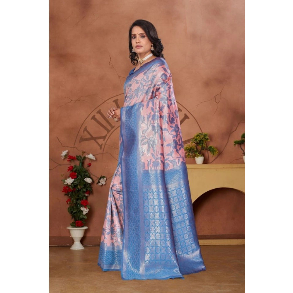 Women's Banarasi Silk Jaquard Woven Saree With Unstitched Blouse 5.5Mtr (Pink) - VANSHELLE