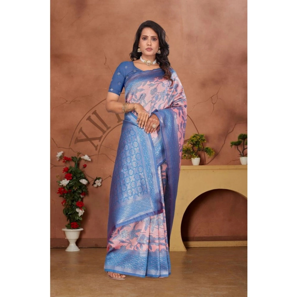 Women's Banarasi Silk Jaquard Woven Saree With Unstitched Blouse 5.5Mtr (Pink) - VANSHELLE