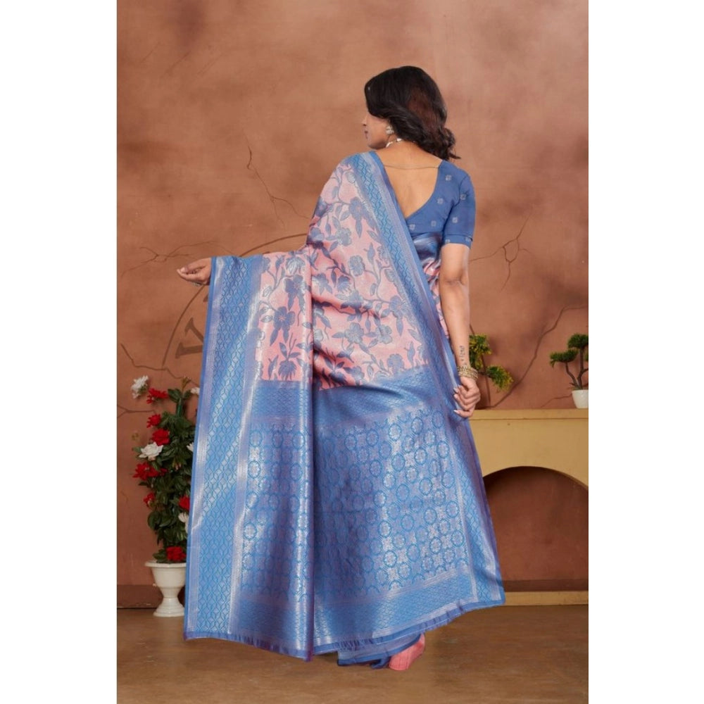 Women's Banarasi Silk Jaquard Woven Saree With Unstitched Blouse 5.5Mtr (Pink) - VANSHELLE