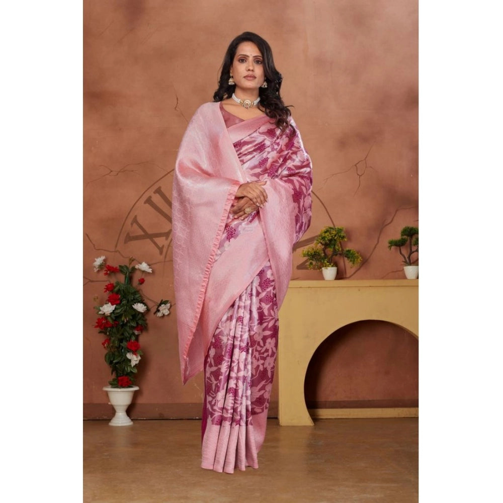 Women's Banarasi Silk Jaquard Woven Saree With Unstitched Blouse 5.5Mtr (Pink) - VANSHELLE
