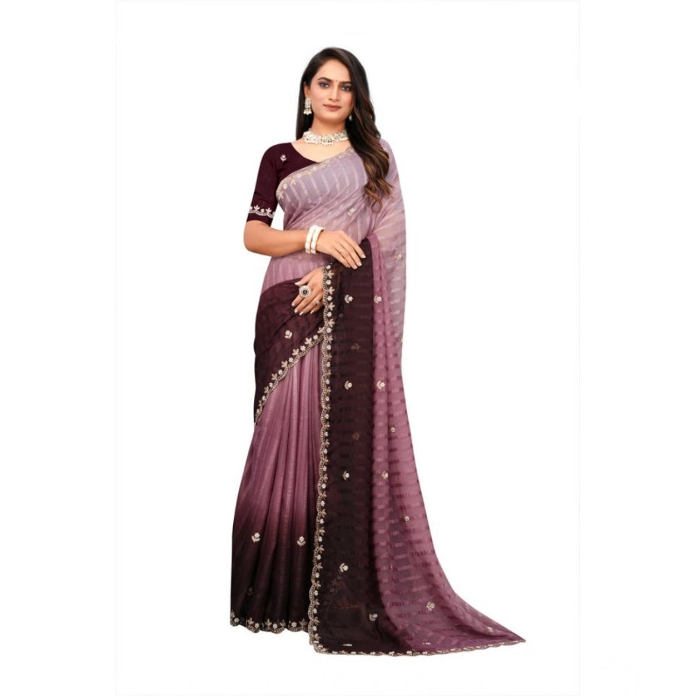 Women'S Chiffon Embroidred Saree With Unstitched Blouse 5.5Mtr