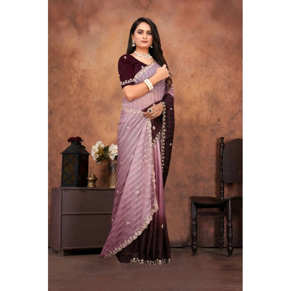 Women'S Chiffon Embroidred Saree With Unstitched Blouse 5.5Mtr