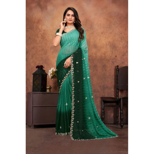 Women'S Chiffon Embroidred Saree With Unstitched Blouse 5.5Mtr
