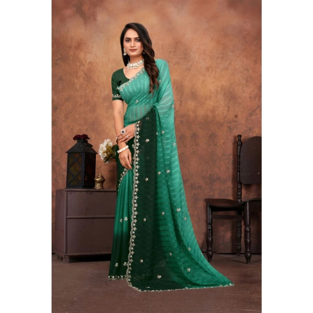 Women'S Chiffon Embroidred Saree With Unstitched Blouse 5.5Mtr
