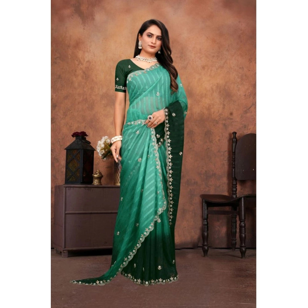 Women'S Chiffon Embroidred Saree With Unstitched Blouse 5.5Mtr