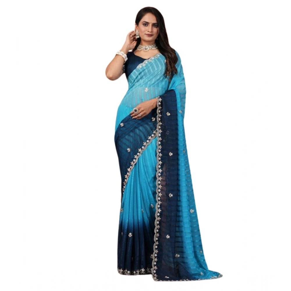 Women'S Chiffon Embroidred Saree With Unstitched Blouse 5.5Mtr