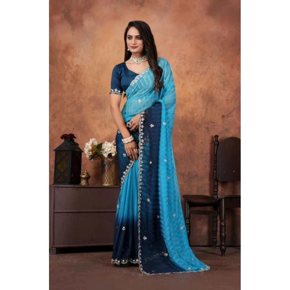 Women'S Chiffon Embroidred Saree With Unstitched Blouse 5.5Mtr