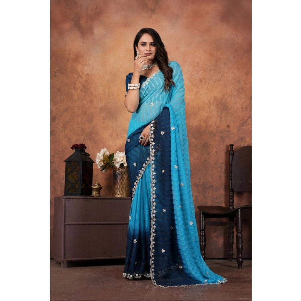 Women'S Chiffon Embroidred Saree With Unstitched Blouse 5.5Mtr