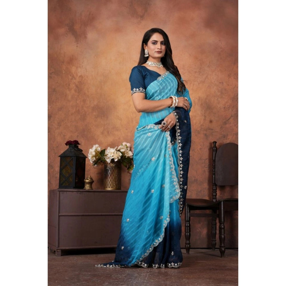 Women'S Chiffon Embroidred Saree With Unstitched Blouse 5.5Mtr