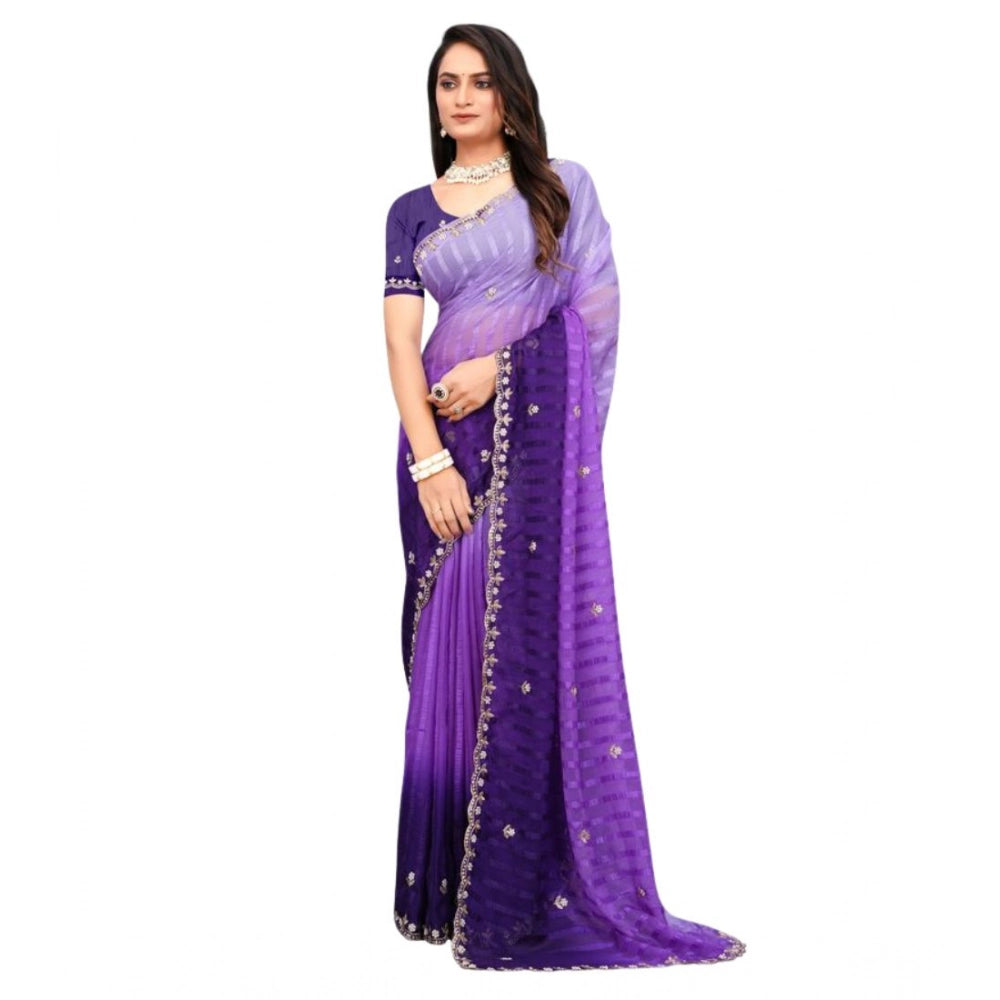 Women'S Chiffon Embroidred Saree With Unstitched Blouse 5.5Mtr