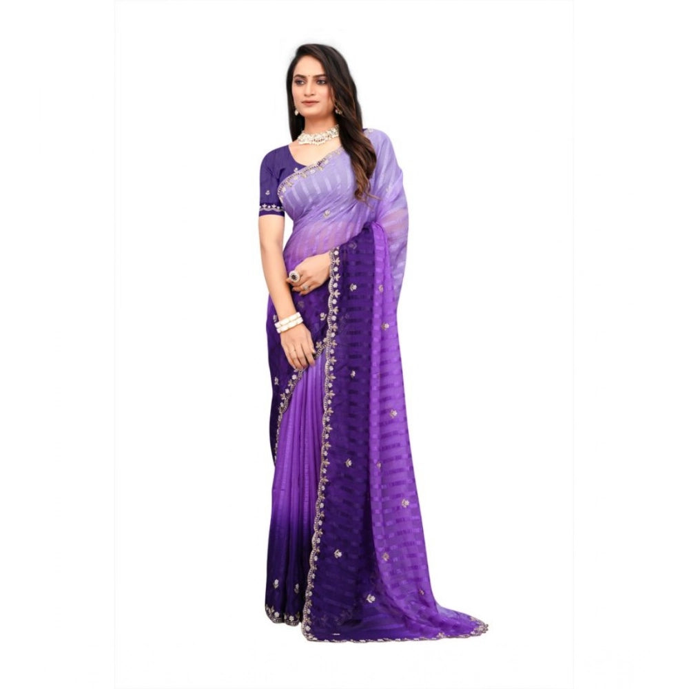 Women'S Chiffon Embroidred Saree With Unstitched Blouse 5.5Mtr