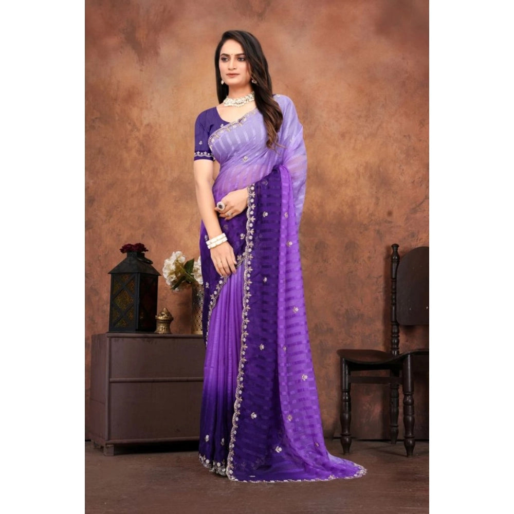 Women'S Chiffon Embroidred Saree With Unstitched Blouse 5.5Mtr