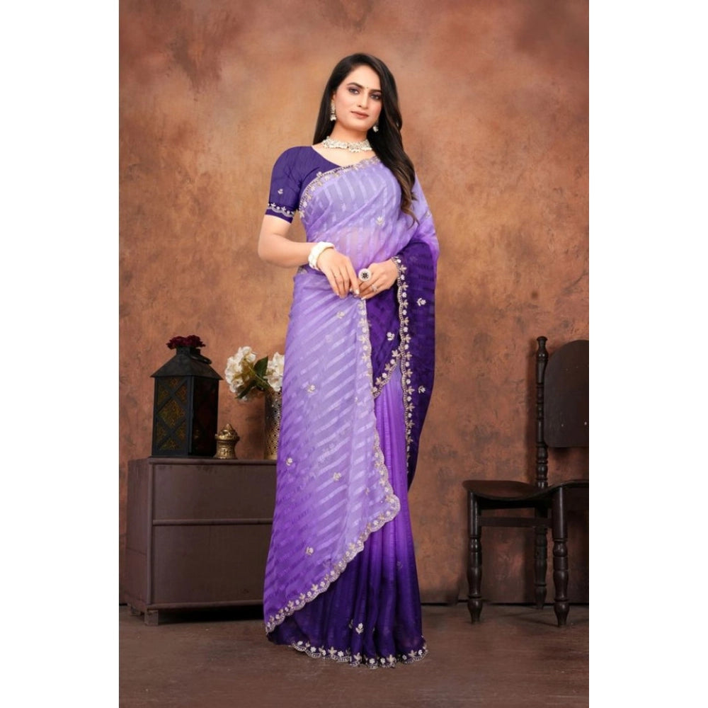 Women'S Chiffon Embroidred Saree With Unstitched Blouse 5.5Mtr