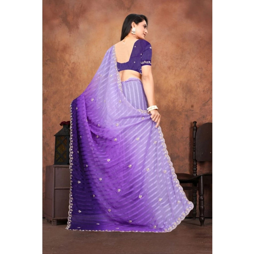 Women'S Chiffon Embroidred Saree With Unstitched Blouse 5.5Mtr