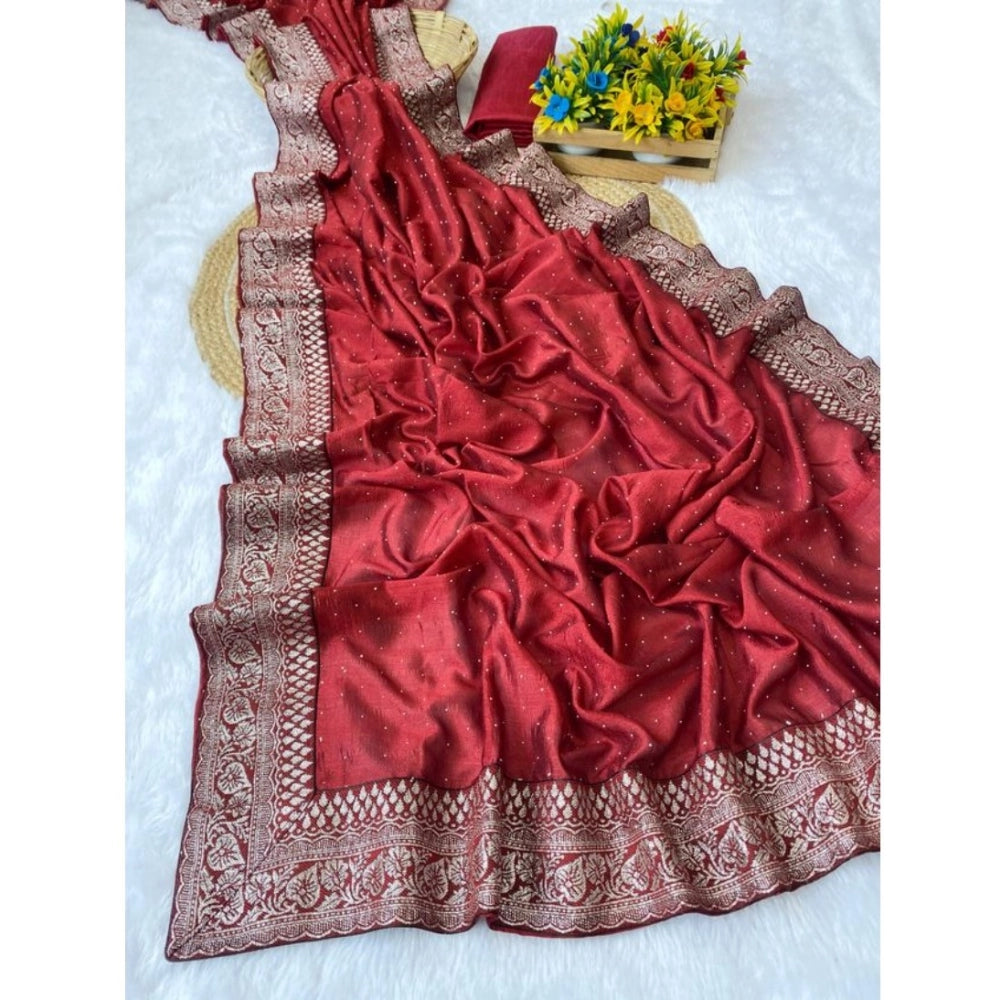 Women'S Silk Embroidred Saree With Unstitched Blouse 5.5Mtr (R