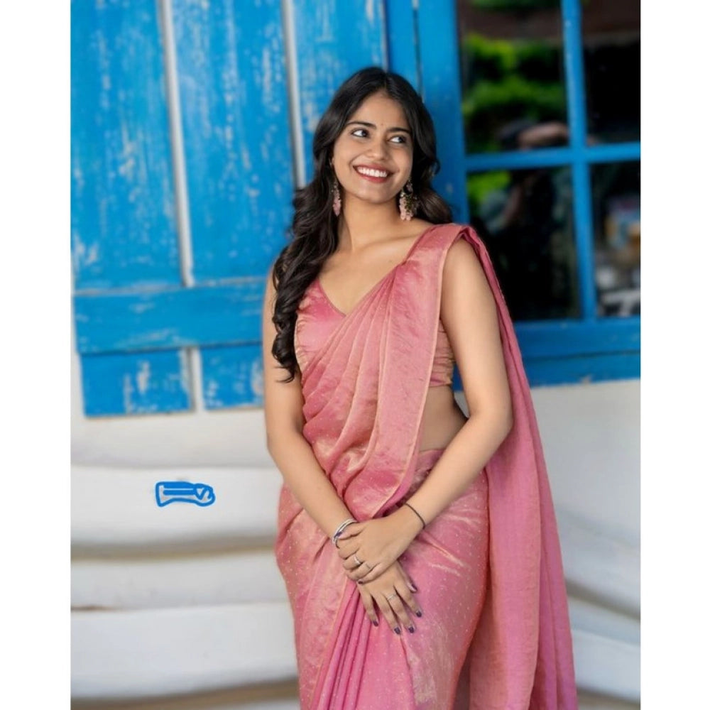 Women's Silk Embroidred Saree With Unstitched Blouse 5.5Mtr (Pink) - VANSHELLE