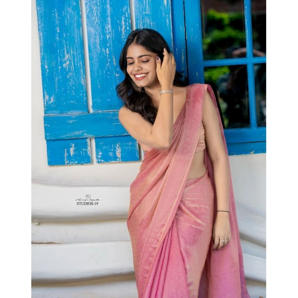 Women's Silk Embroidred Saree With Unstitched Blouse 5.5Mtr (Pink) - VANSHELLE