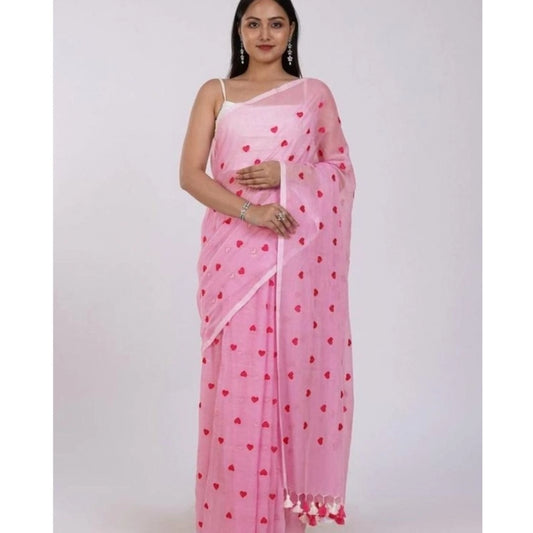 Women'S Linen Printed Saree With Unstitched Blouse 5.5Mtr (Pin