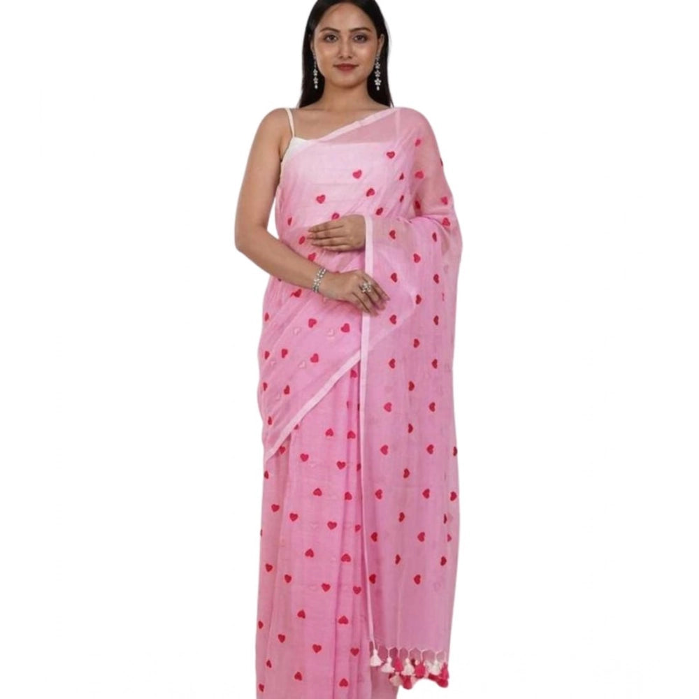 Women'S Linen Printed Saree With Unstitched Blouse 5.5Mtr (Pin