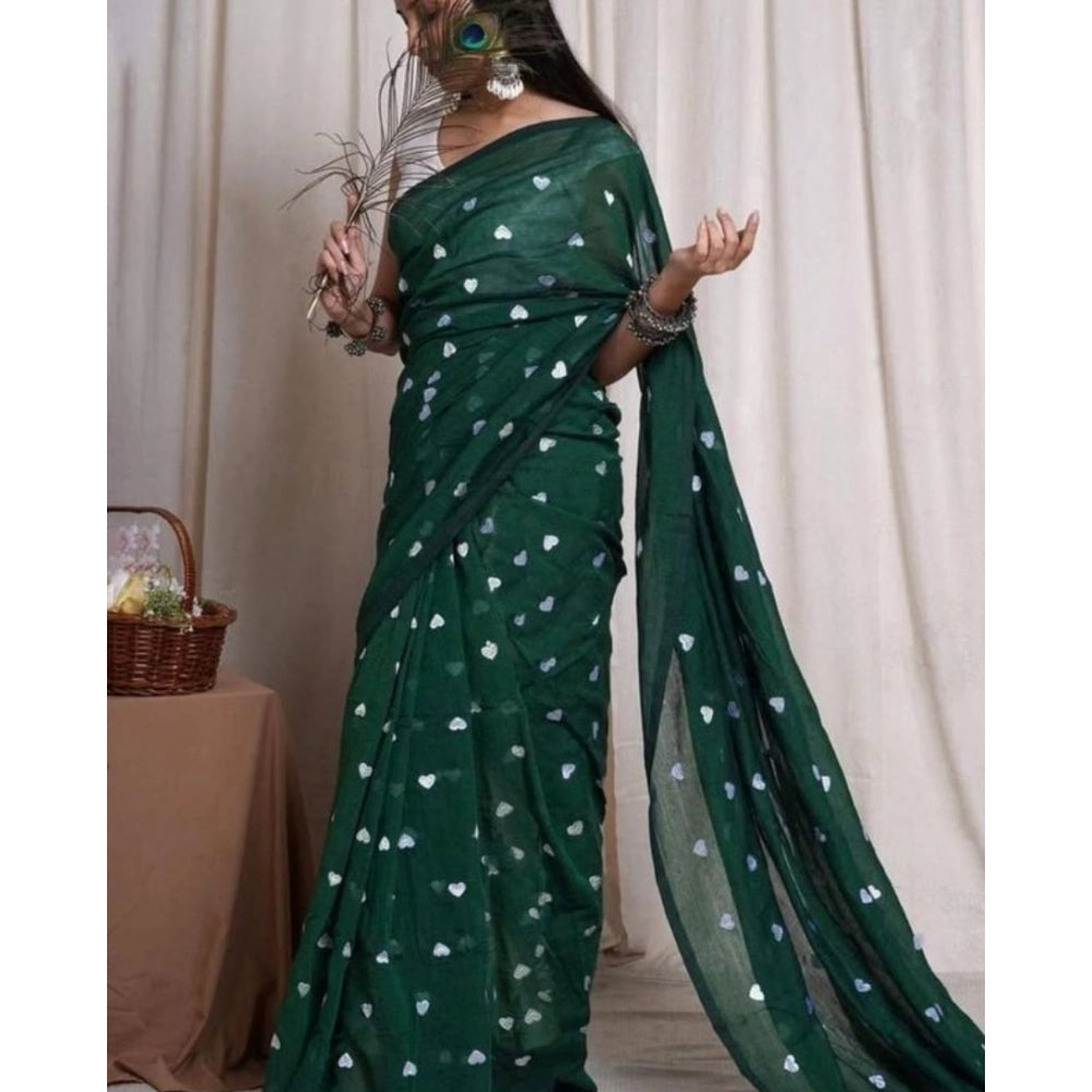 Women'S Linen Printed Saree With Unstitched Blouse 5.5Mtr (Gre