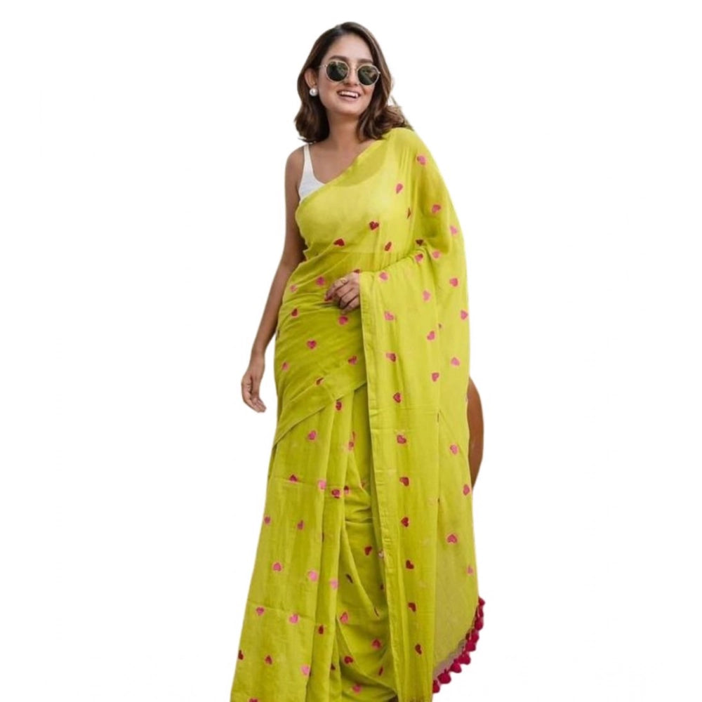 Women'S Linen Printed Saree With Unstitched Blouse 5.5Mtr (Lig