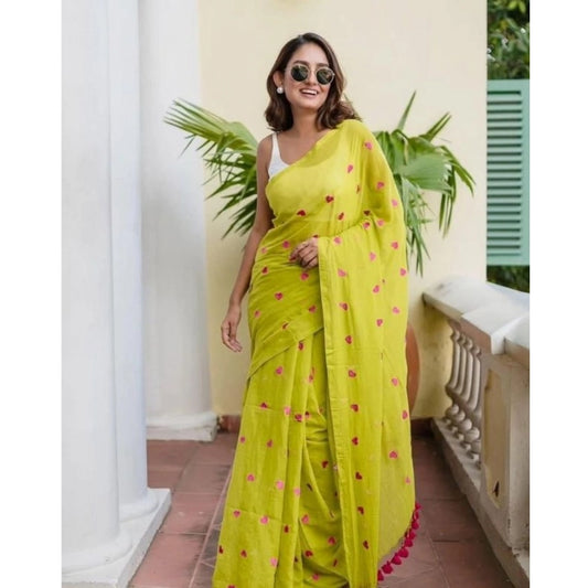 Women'S Linen Printed Saree With Unstitched Blouse 5.5Mtr (Lig