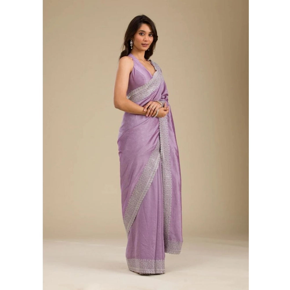 Women's Silk Embroidred Saree With Unstitched Blouse 5.5Mtr (Purple) - VANSHELLE