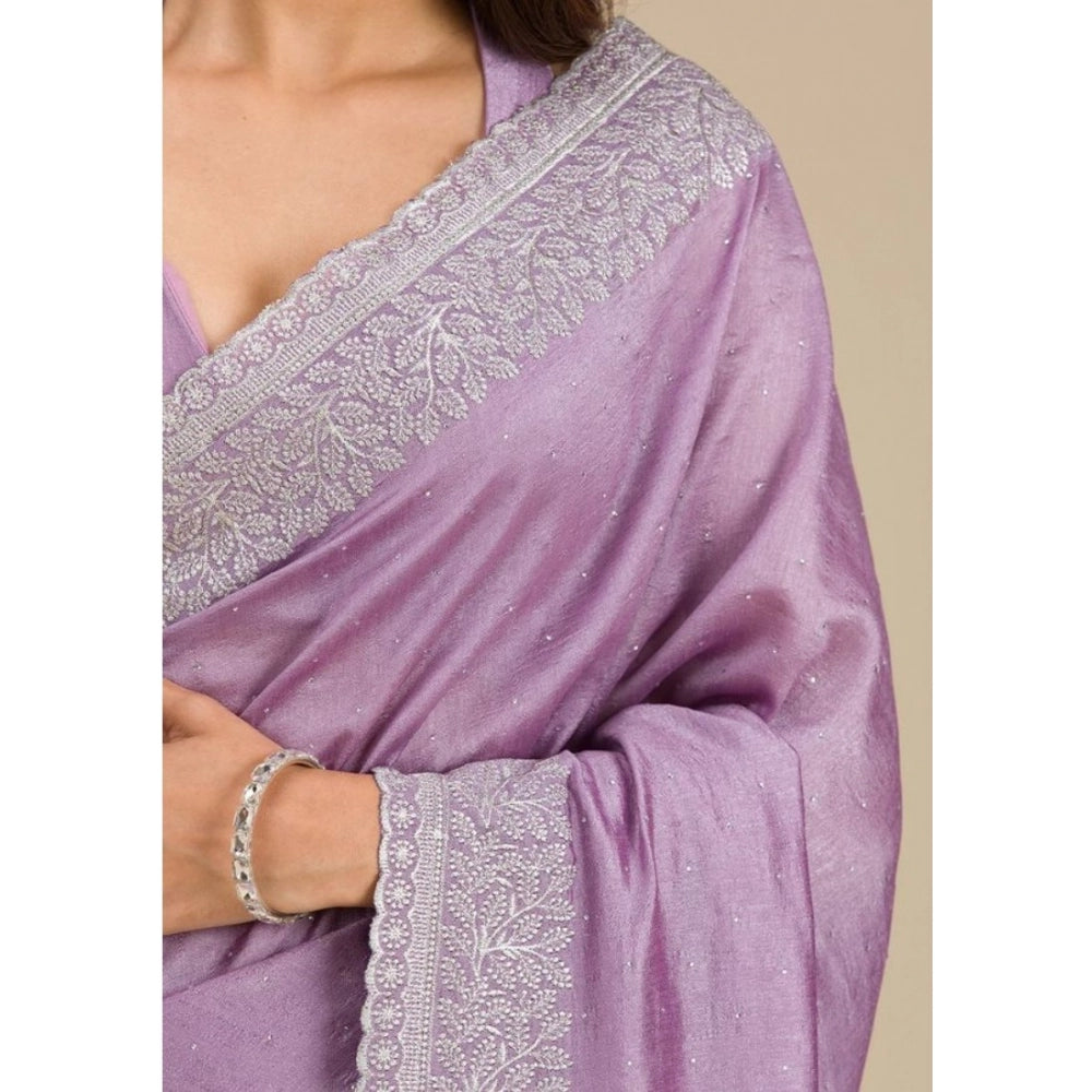 Women's Silk Embroidred Saree With Unstitched Blouse 5.5Mtr (Purple) - VANSHELLE