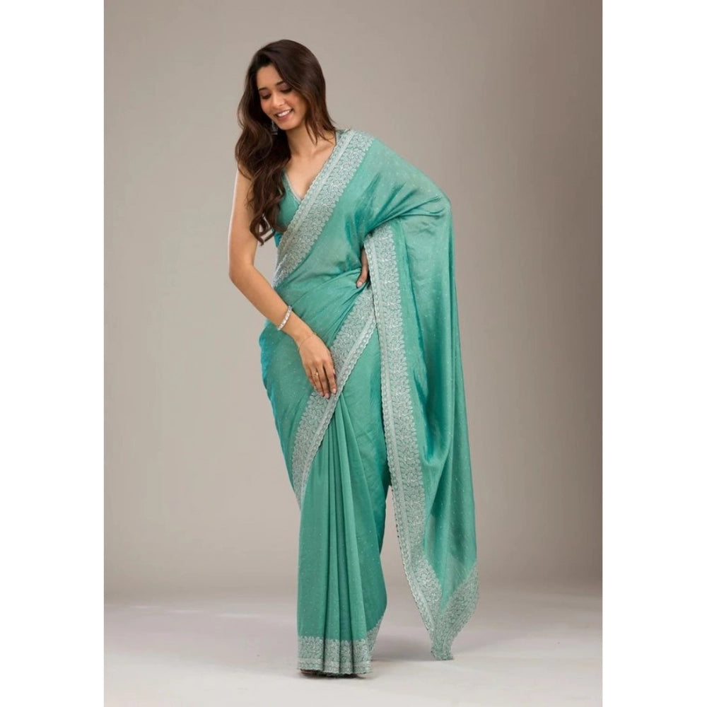 Women's Silk Embroidred Saree With Unstitched Blouse 5.5Mtr (Light Green) - VANSHELLE