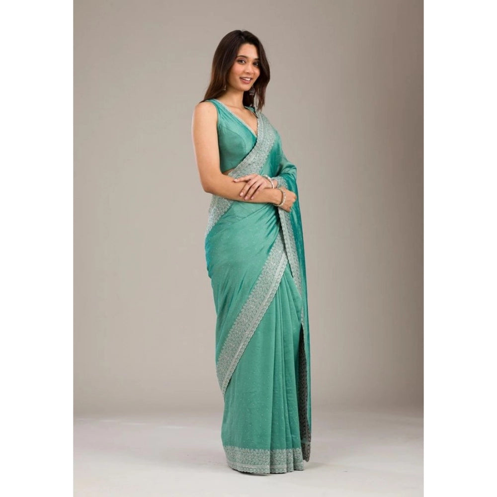 Women's Silk Embroidred Saree With Unstitched Blouse 5.5Mtr (Light Green) - VANSHELLE