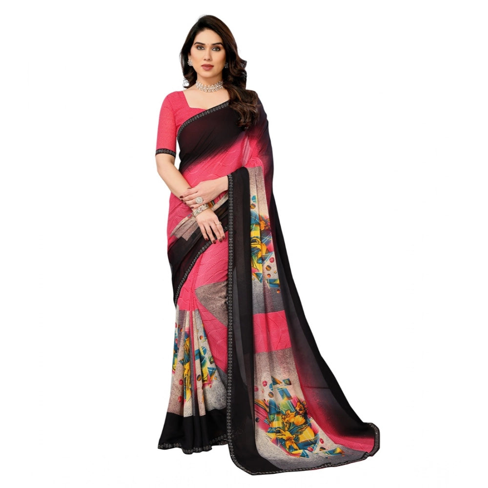 Women's Georgette Printed Saree With Unstitched Blouse 5.5Mtr (Multicolor) - VANSHELLE