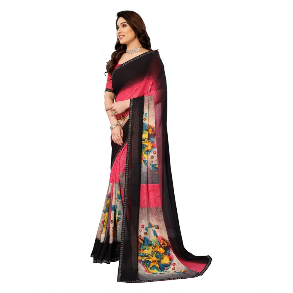 Women's Georgette Printed Saree With Unstitched Blouse 5.5Mtr (Multicolor) - VANSHELLE