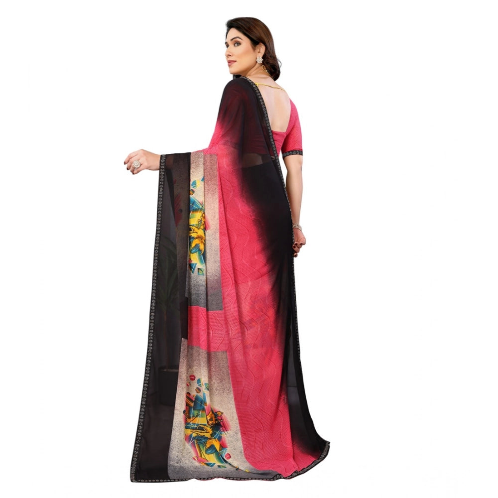 Women's Georgette Printed Saree With Unstitched Blouse 5.5Mtr (Multicolor) - VANSHELLE